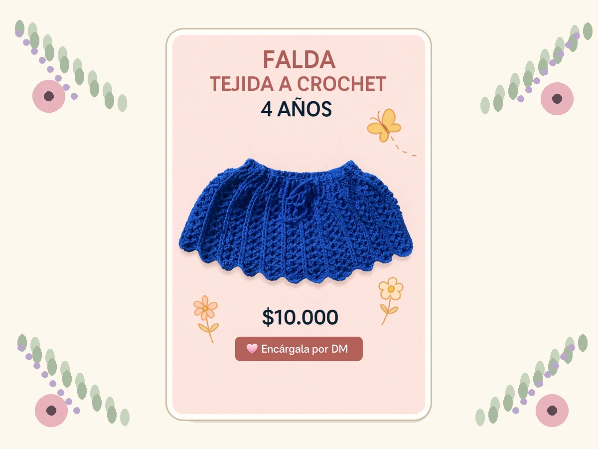 Falda tejida a crochet para niña de 4 años